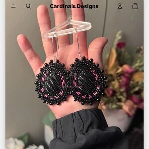 Black and Pink Beaded Earrings